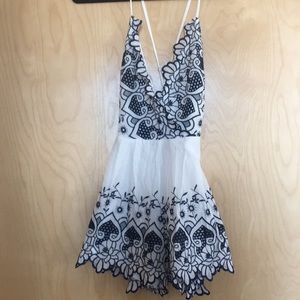 White and blue floral romper